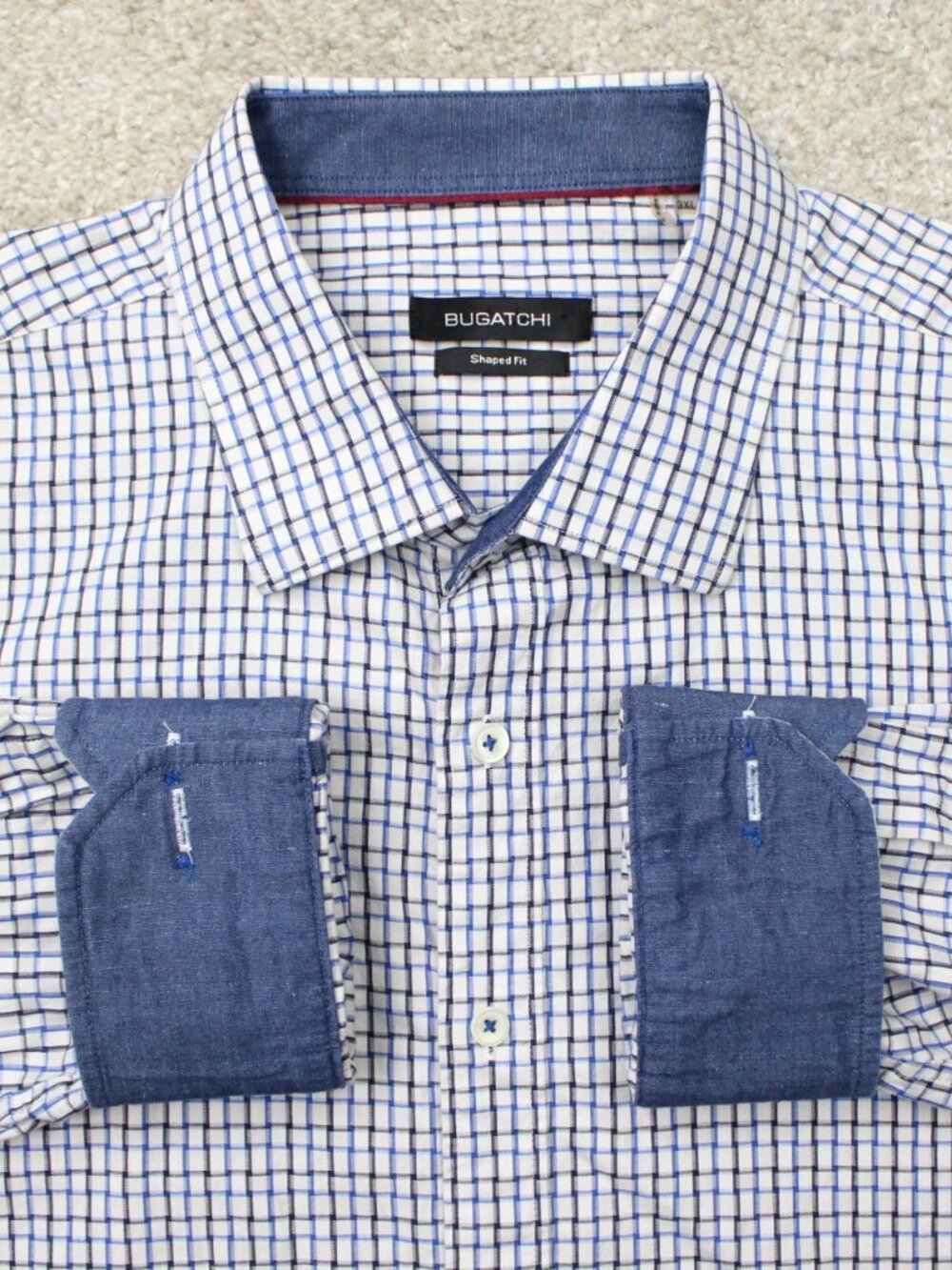 Bugatchi Shirt Mens 3XL XXXL Blue Shaped Fit Flip Cuff 100% Cotton Long Sleeve